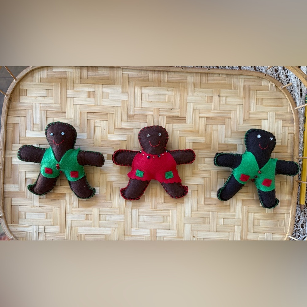 Handmade Felt Gingerbread Plush Ornament - Brown with Green or Red Outfit